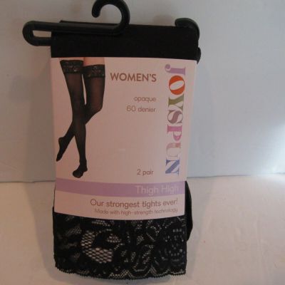 JOYSPUN Women's Black OPAQUE60 DENIER Thigh High Tights 2 Pair